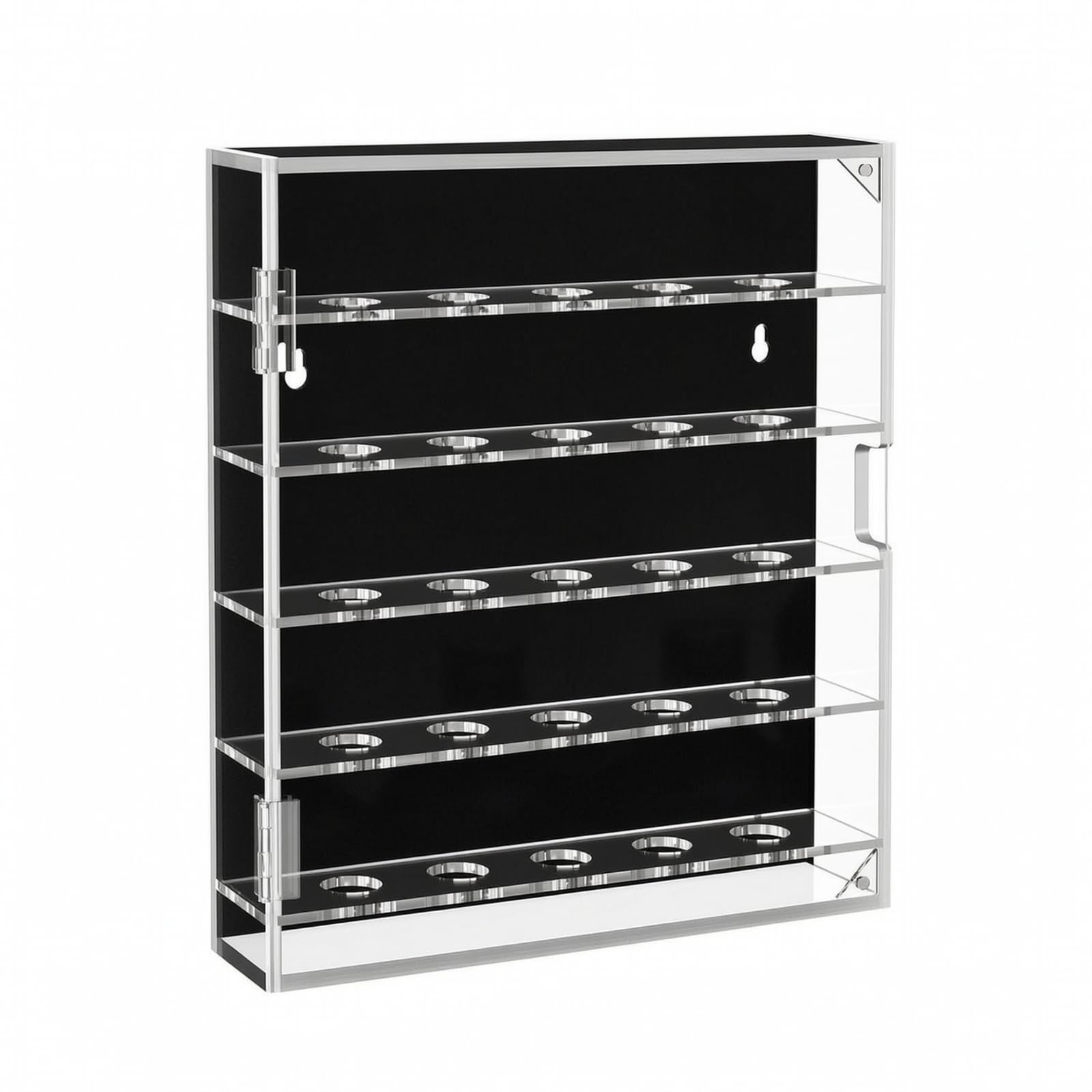 Vitrina para Pelotas de Golf Caja Expositor Estuche Acrílico con Fondo Oscuro Visual Estantes con Huecos Redondos Fijación Estable Protección Frontal , 280 65 330 Mm , Style to 2