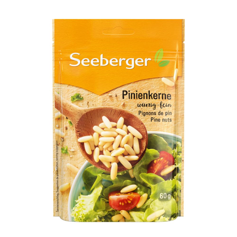 Seeberger Pinienkerne würzig-fein 15er Pack: Saftige, handverlesene Pinienkerne zum Kochen - nussiges Aroma - cremig und würzig-fein im Geschmack - naturbelassen, vegan (15 x 60 g)