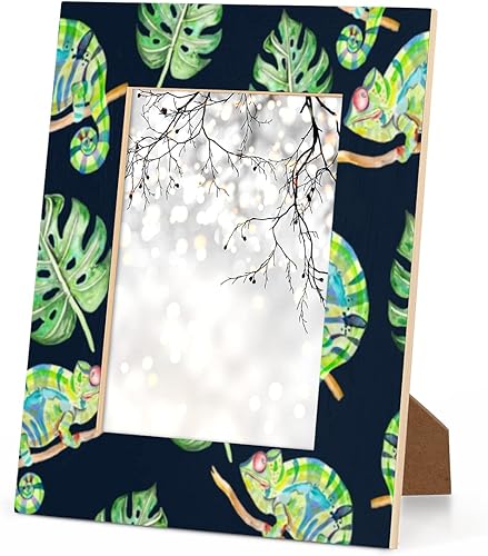 Miniatura 8 de Marcos de fotos de 4 x 6 pulgadas, marco de fotos de madera de Monstera Camaleón, marco de fotos de escritorio para oficina familiar, hotel, bebé,