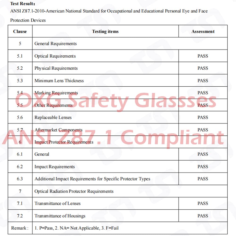 OXG ANSI Z87.1 Antibeschlag-Sicherheitsbrille für Damen und Herren