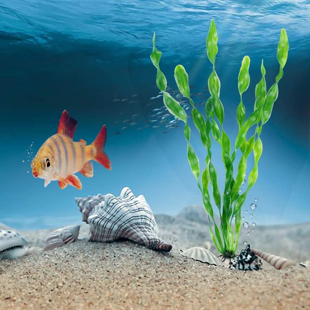 Lot de 5 Plantes Aquarium Artificielles, Décoration Poisson avec Base en Céramique, Algue Artificielle Hauteur pour Aquarium Eau Douce et Eau de Mer, Décoration Plastique pour Réservoir à Poisson