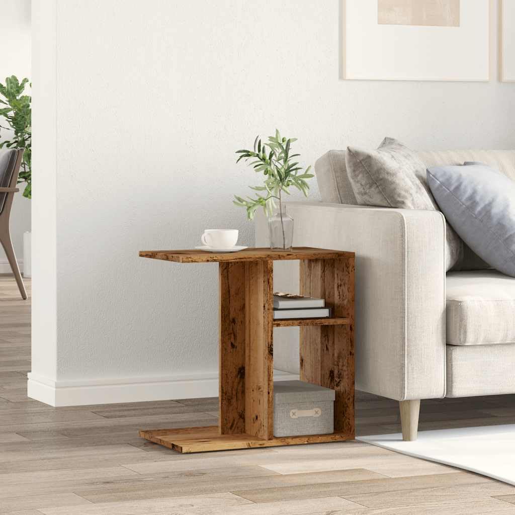 Mesa auxiliar con aspecto de madera envejecida, 50 x 30 x 50 cm, con estante abierto, mesa de centro versátil y mesita de noche para salón, dormitorio y pasillo, fácil de limpiar y resistente