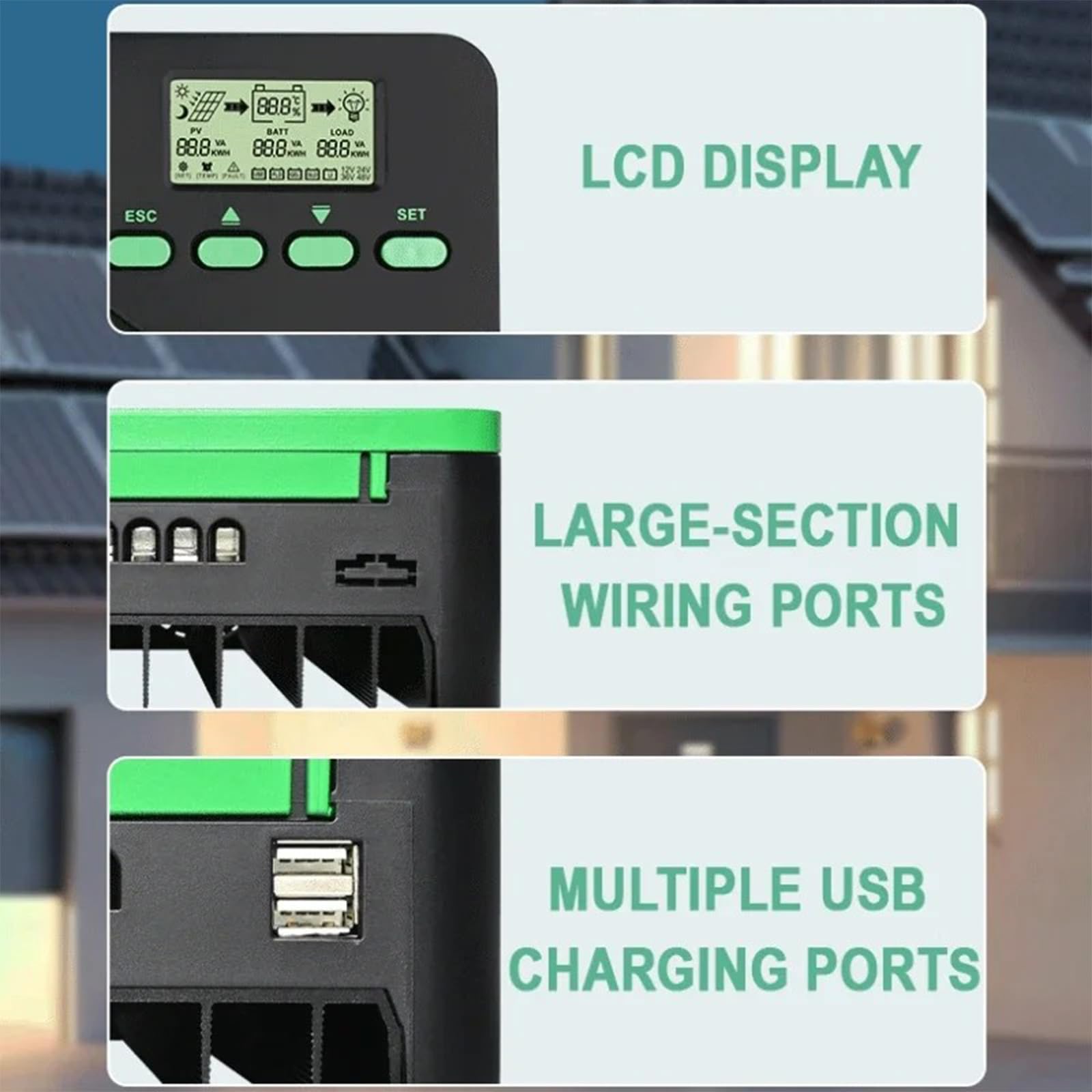 Eficiente regulador de carga solar MPPT conmutación automática de 12 V 24 V para sistemas fotovoltaicos de hasta 60 A, regulador de capacidad de carga