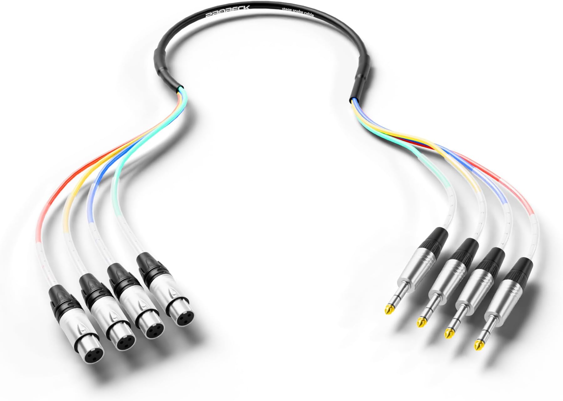 PRORECK 3ft Snake Cable, 4-Channel Shielded Audio Cable 1/4'' TRS to XLR Female, with Color-Marked Connectors for Professional Stage, Studio, and Live (PR-TRS/XLR-4 * 3F)