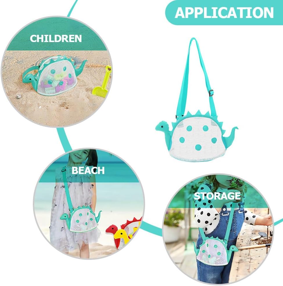Cabilock 2pcs Dinosaur Mesh Beach Bag for Kids, Portable Sand Toy Storage Bag for Shell Collecting, Adjustable Toddler Swimming Mesh Tote, Beach Essentials for Boys Girls