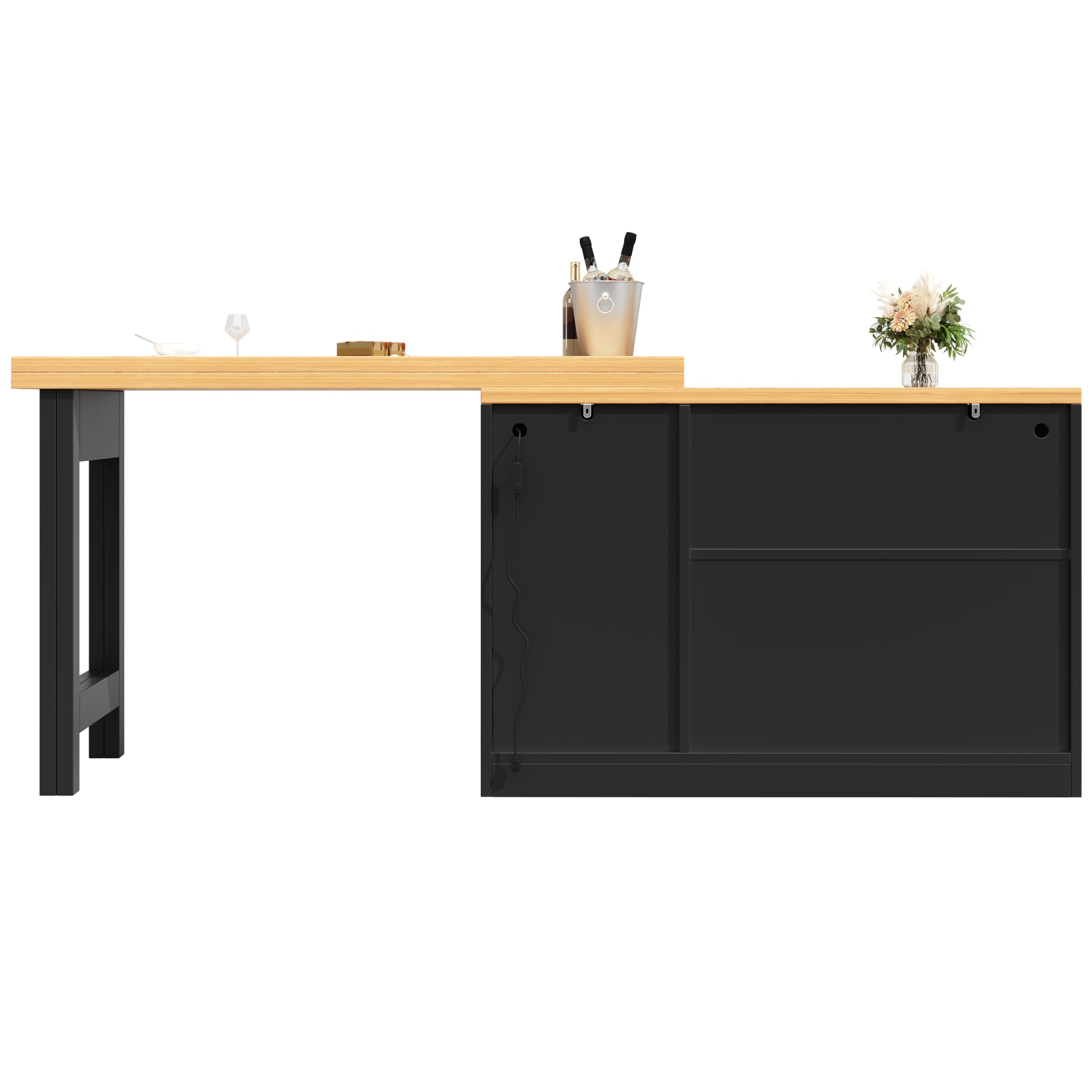 SACOOL Tavolo bar allungabile con illuminazione a LED e rotazione a 360°, lunghezza regolabile 120-180 cm, moderno tavolo isola cucina con spazio di archiviazione, per soggiorno, sala da pranzo, home