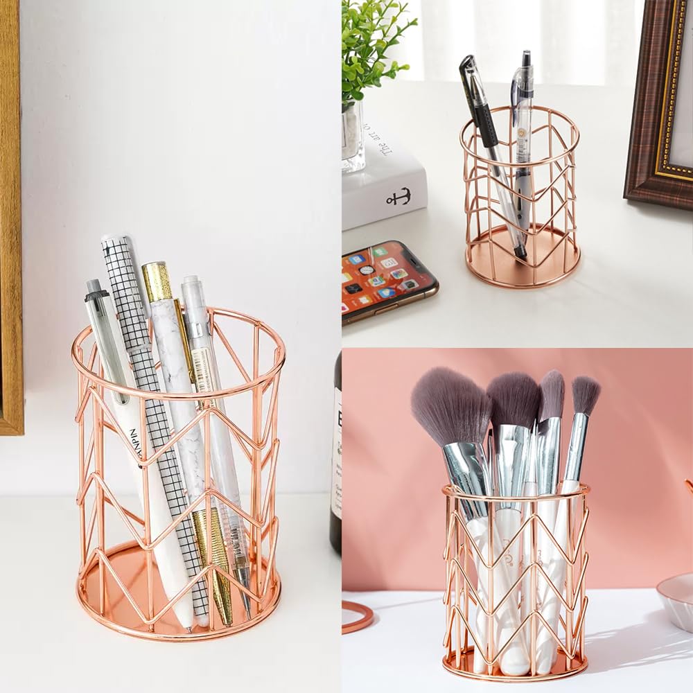 2 Pezzi Porta Penne Portapenne Scrivania Metallo, 10 * 8CM Portamatite Da Scrivania Porta Penne In Ferro Moderno Porta Penne Tondo Rotondo, Per Scrivania Ufficio, Scuola E Scrivania (Oro Rosa - 12