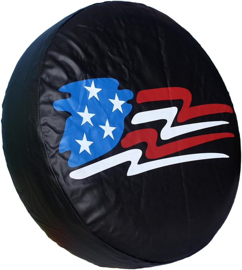 Spare Tire Cover,PVC Leather Waterproof Dust-Proof American Flag Rv Wheel Covers for Jeep Liberty Wrangler SUV Camper Travel Trailer Accessories (17 inch for Tire Φ 31"-33")