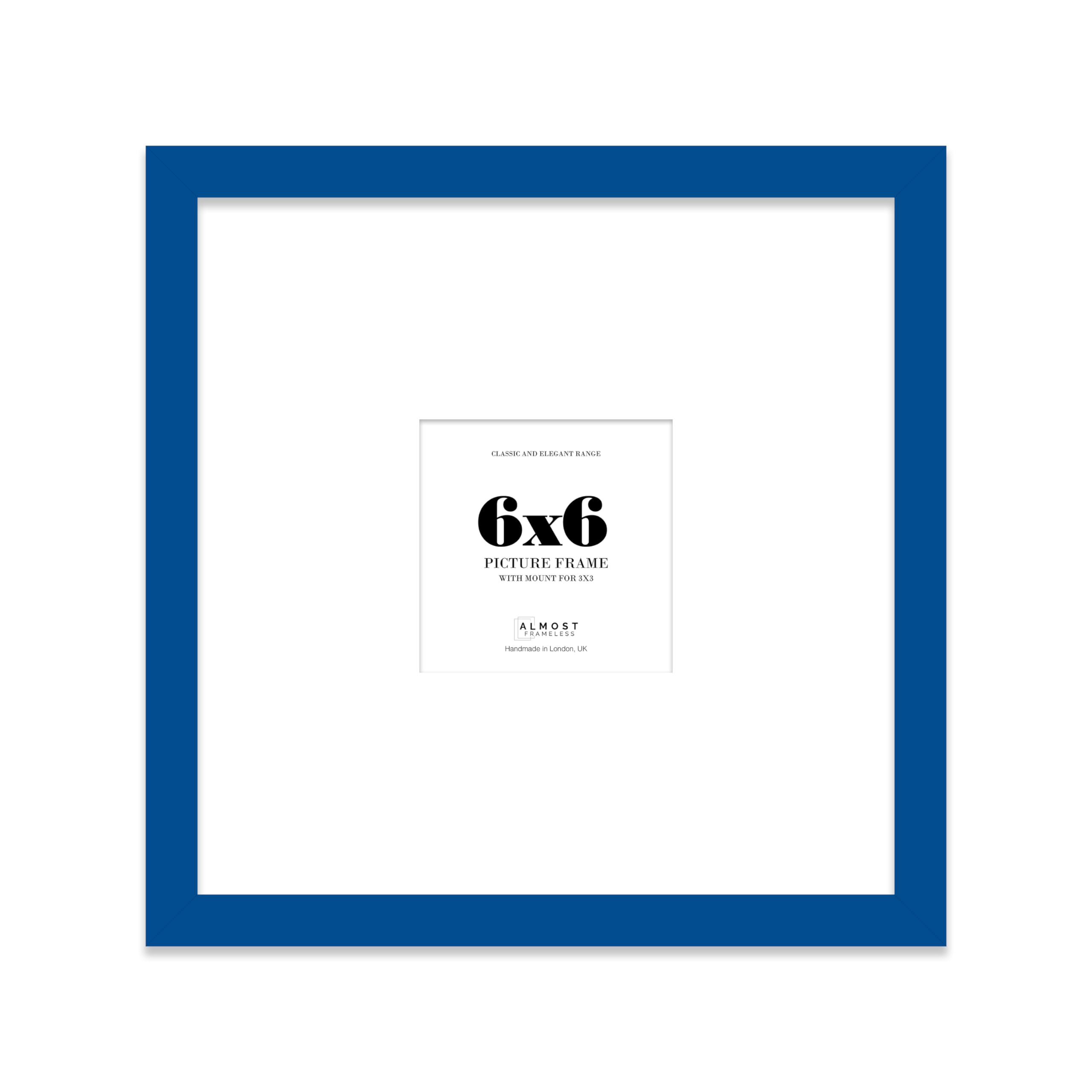 Almost Frameless 6x6 Square Picture Frame, Display Pictures 3x3 With Mat or 6x6 Without Mat, Wall Hanging & Free Standing Photo Frame, Blue, 1 Pack