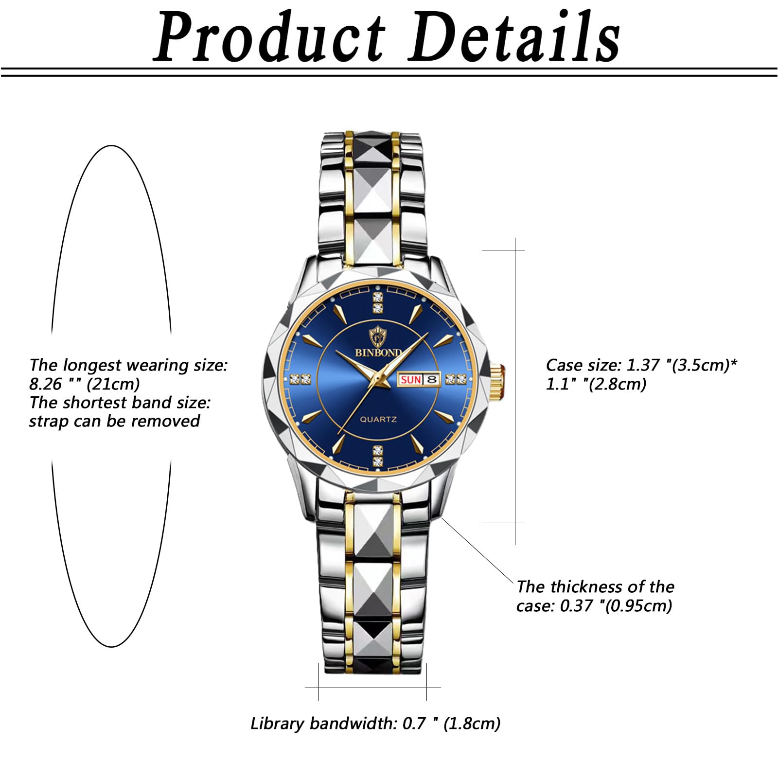 Ibohevo Couple Watches Gift Set: His and Her Rhombus Quartz Analog Stainless Steel Luminous Hands Date 3 ATM Waterproof Business Casual Men Women Watch Sets