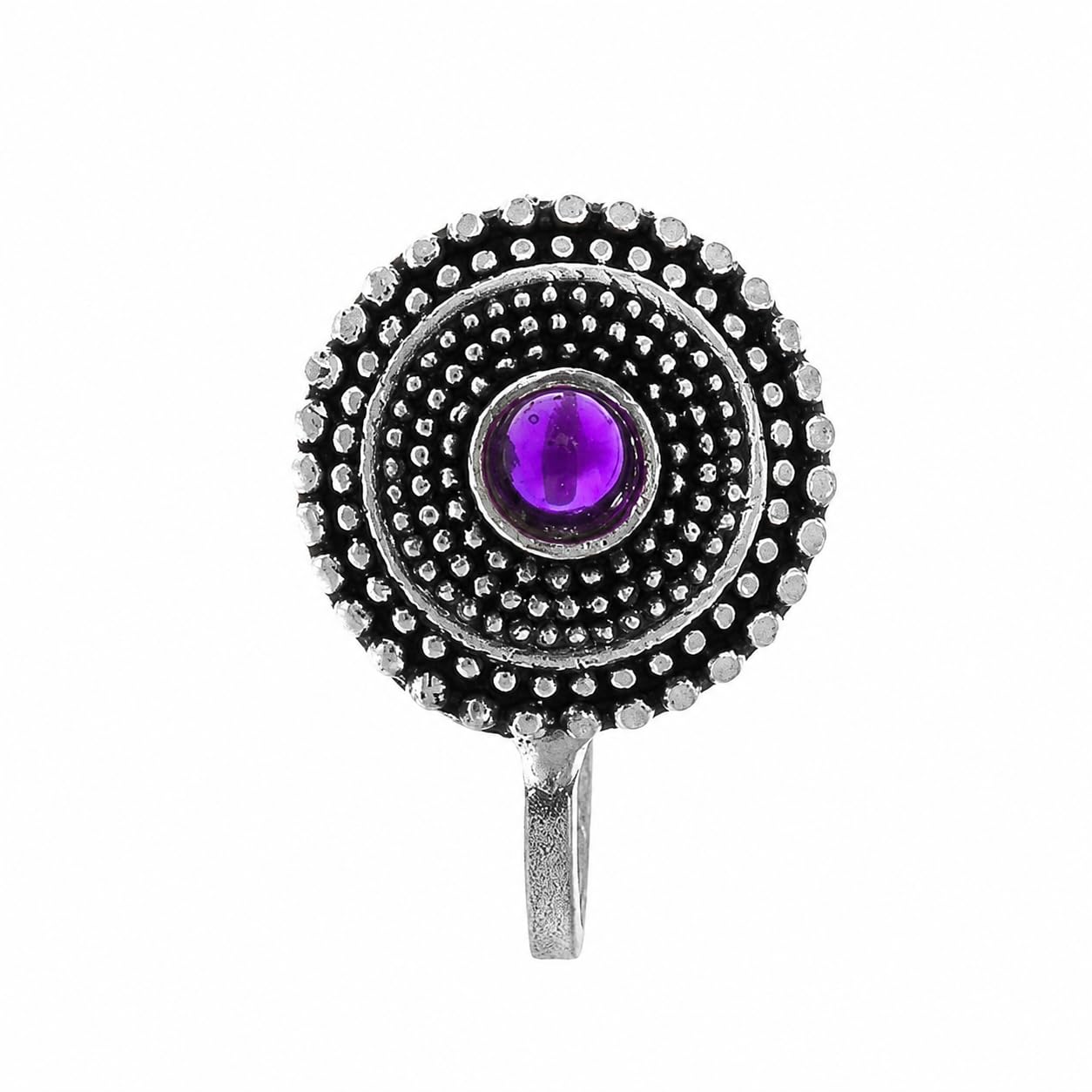 Jewellery Latest Oxidised silver finishing Purple stone stud Round Design Nose Pin | Ring | Without Piercing | Adjustable | Nose Ring | Nathiya|Nathani | For Festival |Navratri For womens & Girls.-image-29