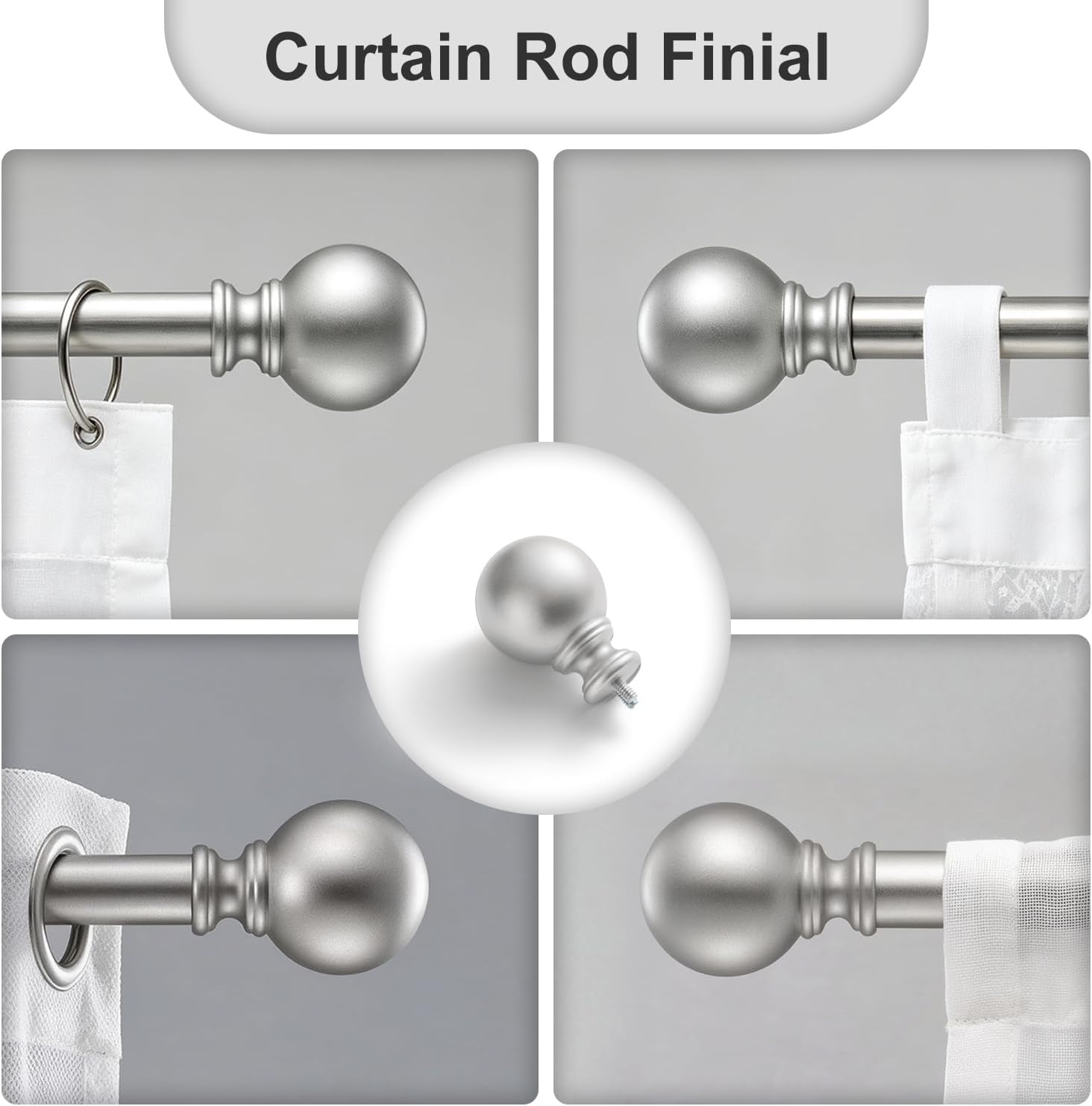Replacement End Caps for Curtain Rods - 2 Pcs, Classic Round Curtain Rod Finials with M6 Screw, Decorative Metal Ends Knobs for 1 or 7/8 Inch Drapery Rods, Window Treatment Finials, Silver