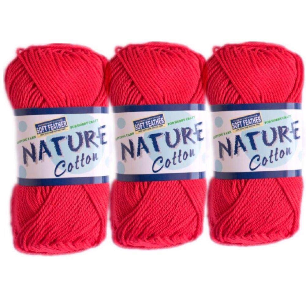 3X Nature Cotton Red Colour No.506 Crochet and Knitting Yarn