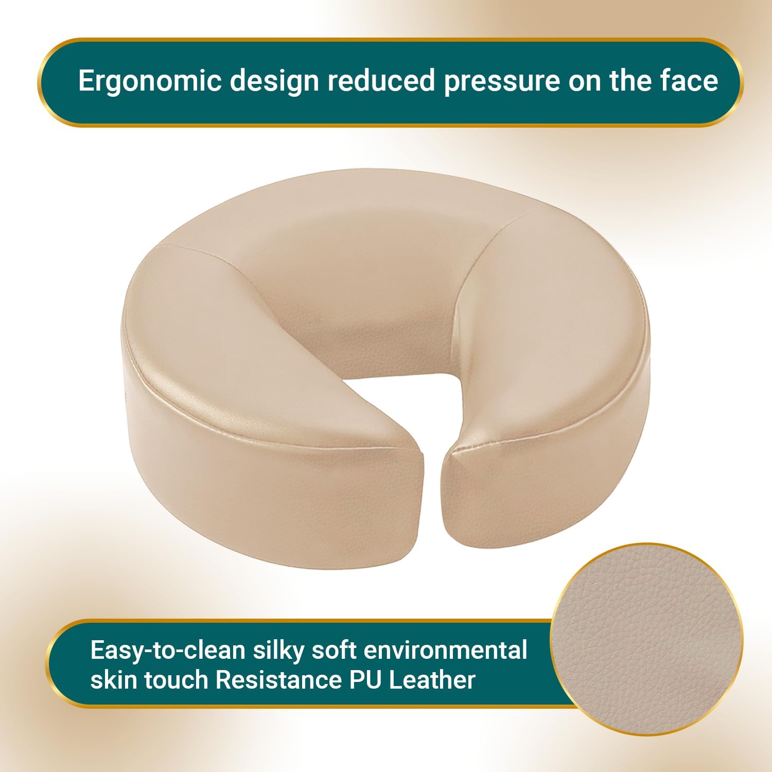 EASY SPA Premium Massage Face Cradle Cushion Memory Foam, Massage Pillow Face Down for Massage Table, PU Leather U Shaped Pillow (Beige)