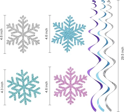 Miniatura 4 de 20 decoraciones de remolinos colgantes de copo de nieve de invierno, serpentinas colgantes de invierno, guirnalda de copos de nieve congelados