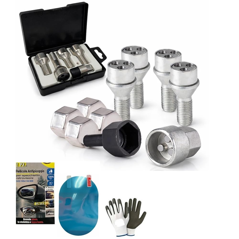 KIT BULLONI ANTIFURTO PER RUOTE CERCHIO IN ACCIAIO KIT 4 PERNI+1 CHIAVE FARAD COMPATIBILE CON OPEL Astra, Astra Station dal 12/2009 in poi (H) SET BULLONE PER GOMME RUOTE AUTO