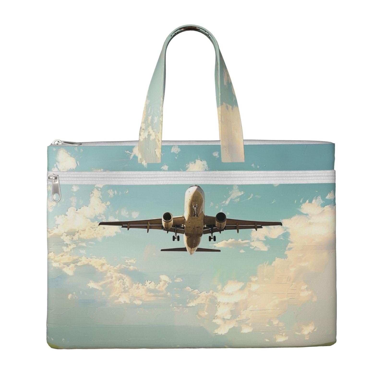 Airplane Printed Document Bag Teacher Canvas File Tote Bag Pouch for Work, Casual Handbag for Office School Travel Beach