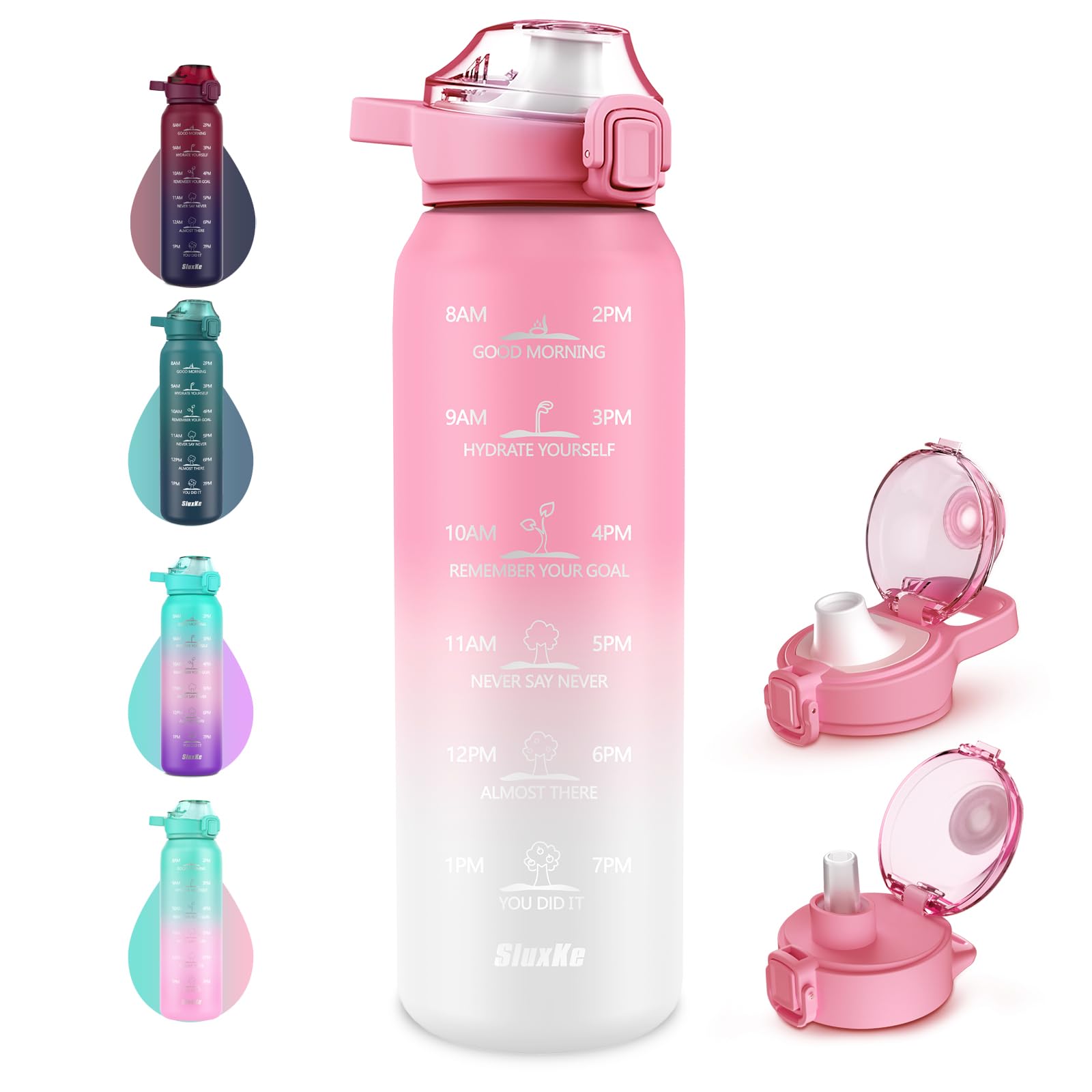 SLUXKE Borraccia sportiva in acciaio inox con cannuccia, 700 ml, in acciaio inox 18/10, con 2 coperchi, a prova di perdite, a doppia parete, per attività all'aperto, lavoro, bambini (rosa Bianco)