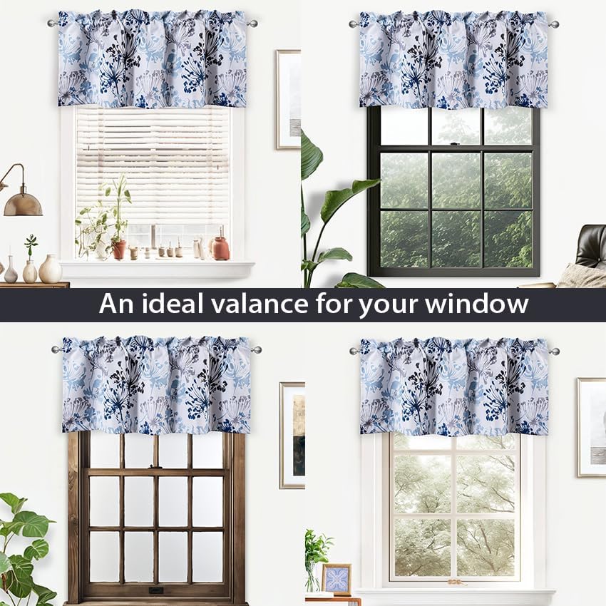 Miniatura 3 de DriftAway Cenefa de cortina de ventana con aislamiento térmico y bolsillo para barra de ventana con estampado floral de acacia, 100 % opaco,