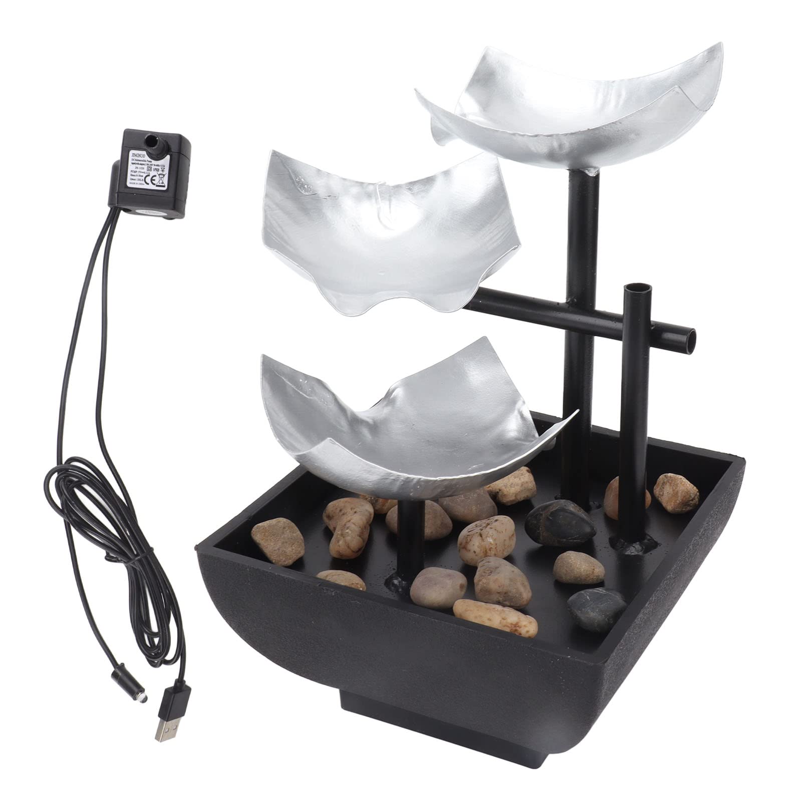 Adornos de Fuente de Agua Corriente de Escritorio USB, decoración de característica de Agua de Roca de Tres Capas, Ciclo silencioso, decoración del hogar de Escritorio de 5V