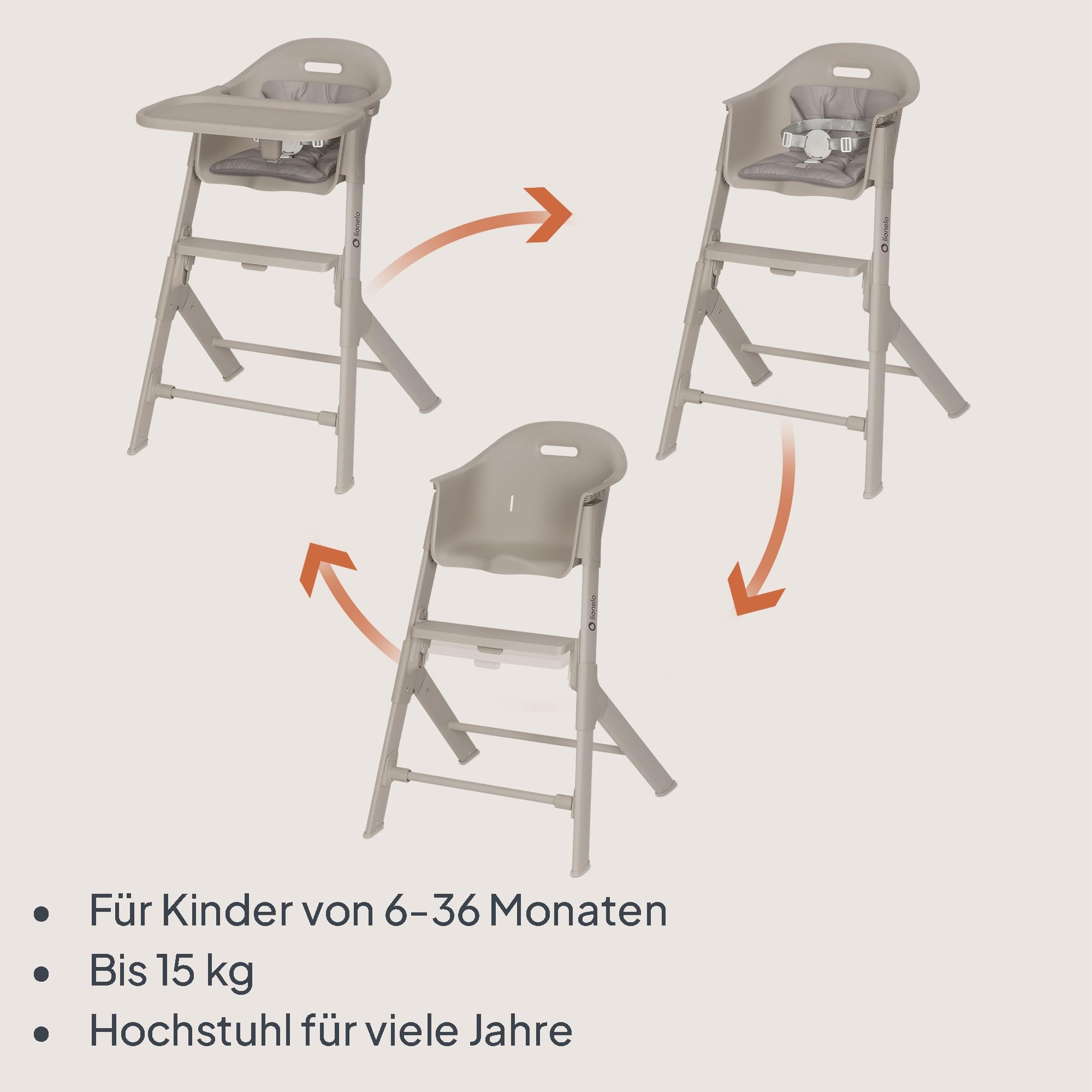 Lionelo Beny Baby Hochstuhl, Kinderhochstuhl mit Tablett, 6–36 Monate