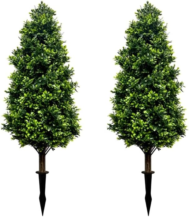 3FT Artificial Topiary Trees with Ground Spike Set of 2, UV Resistant Greenery Artificial Bushes Faux Boxwood Plants for Indoor Outdoor Home Garden, Yard, Porch, Patio Decor 90cm Tree