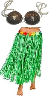 Adult Size Green GRASS HULA Skirt with COCONUT BRA - 34" Flower Trim Waist LUAU