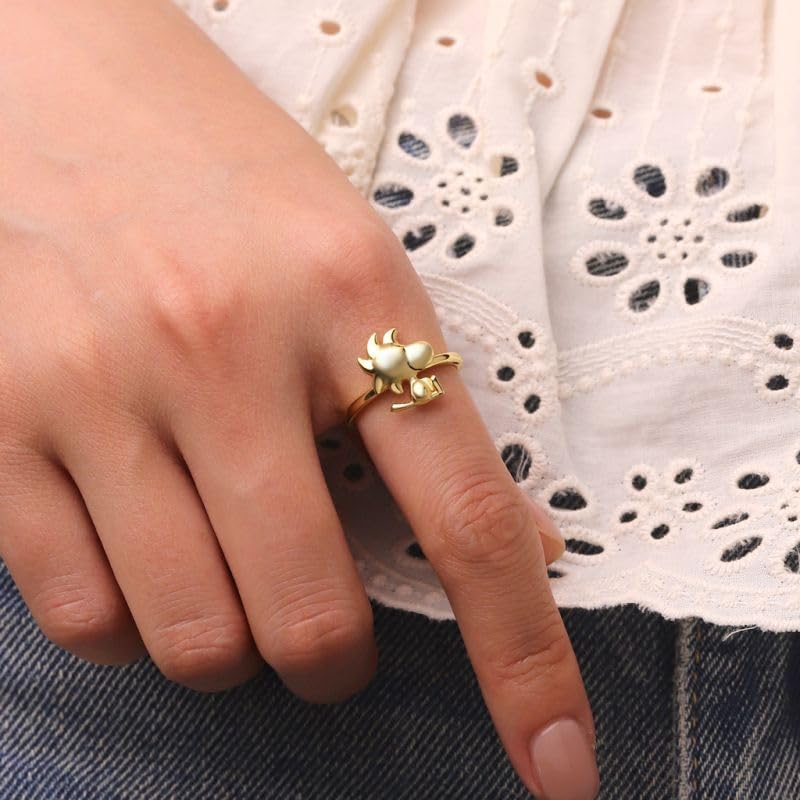 GNOCE Peanuts Woodstock Ring for Women, 18k Gold Plated Ring for Her Wife, Valentine‘s Day, Mother’s Day Jewelry
