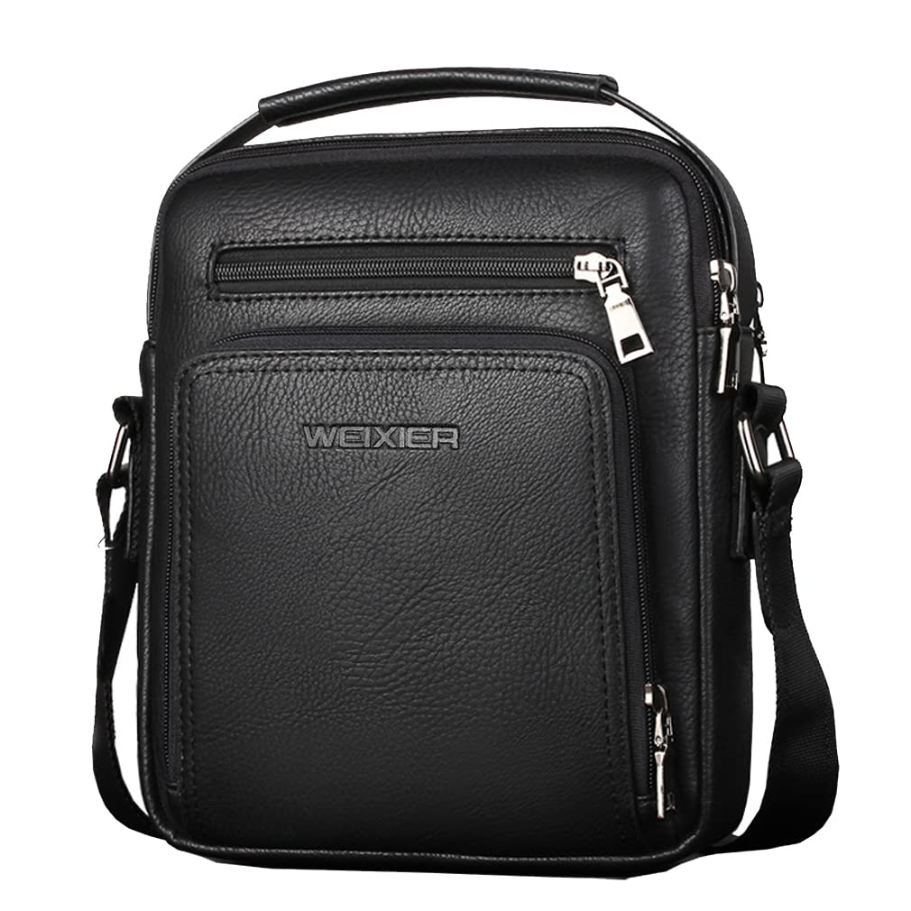 Hebetag Small Leather Sling Shoulder Bag Messenger Pack for Men Women Outdoor Travel Business