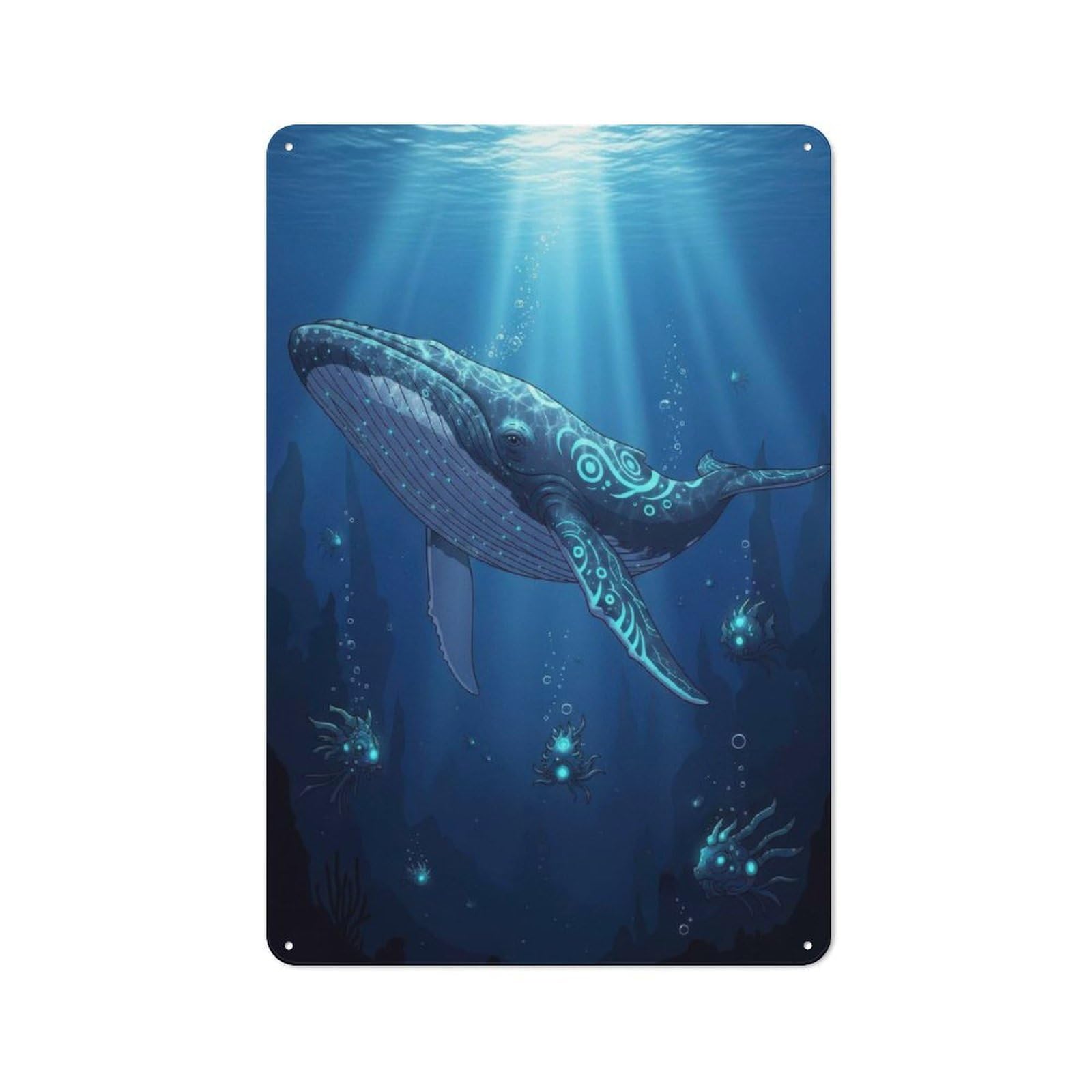 Junmoney Glowing Whale Underwater Scene Tin Wall Plaque 30X20cm With For Workshop Wall, Suited To Workshop Decor Fans, For Retro Home Interiors