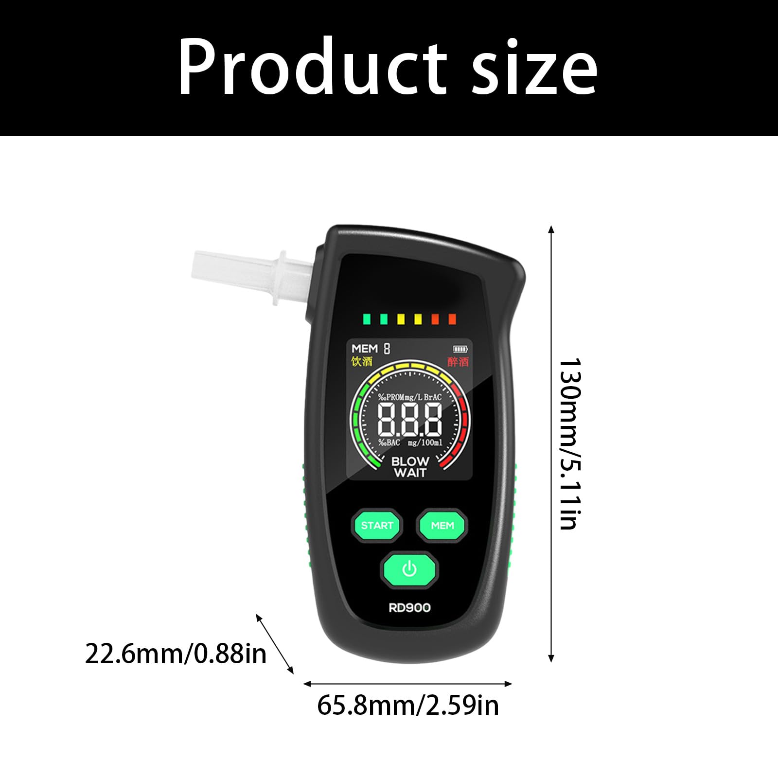 Tester professionale con schermo LCD, segnale acustico e luce, misuratore ricaricabile a risposta rapida Tester per alcoli respiratori Etilometro tascabile