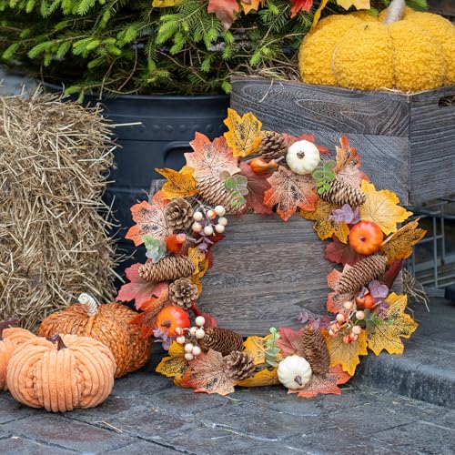 Benross 85019 45cm Autumn Wreath Decoration/Front Door Seasonal Home Décor/Artificial Pumpkins, Pinecones, Leaves and Berries - Image 4