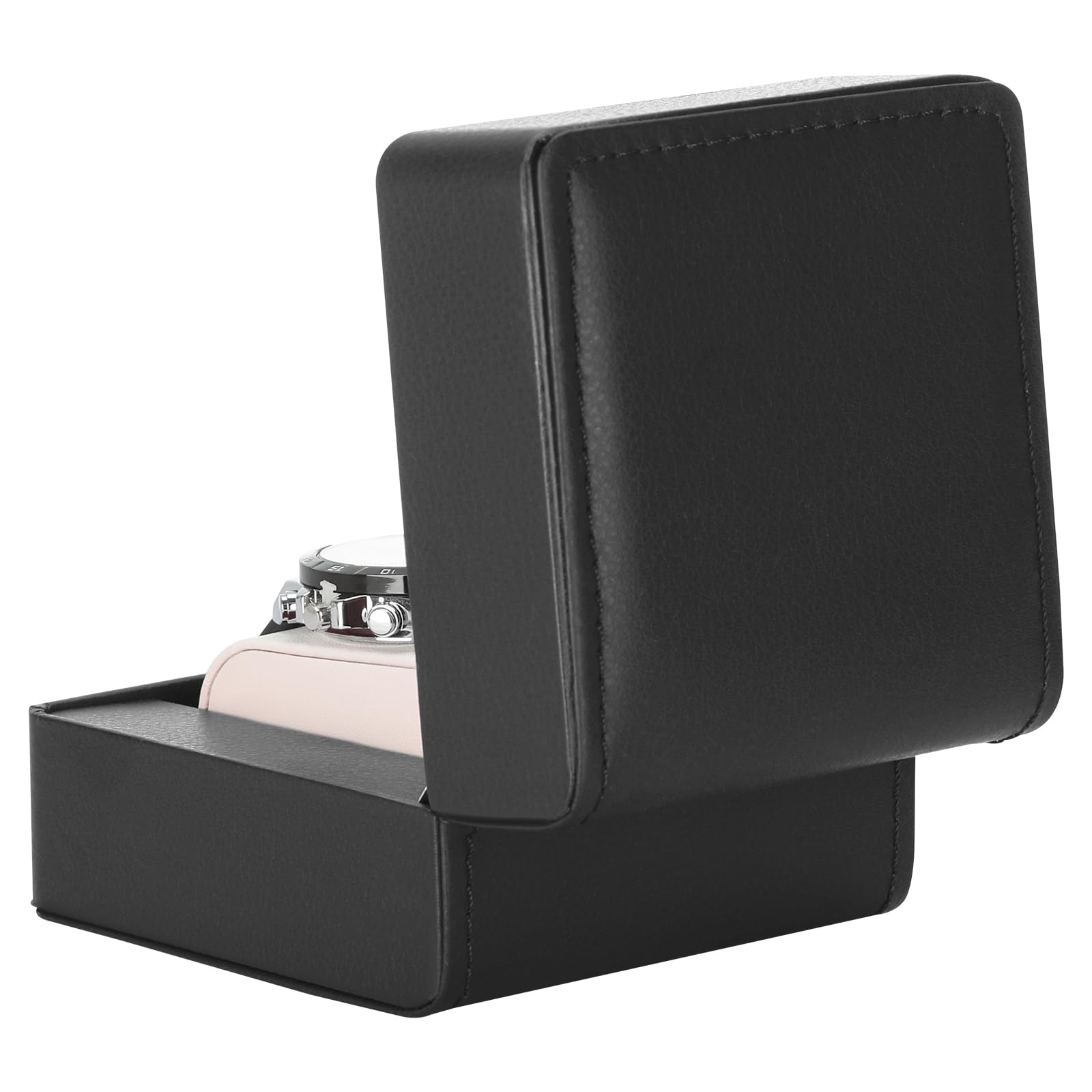 PU Leather Watch Gift Box, Premium Single Watch Holder Case for Women Men, Watch Storage Organizer Display Boxes with Cushion (Black)
