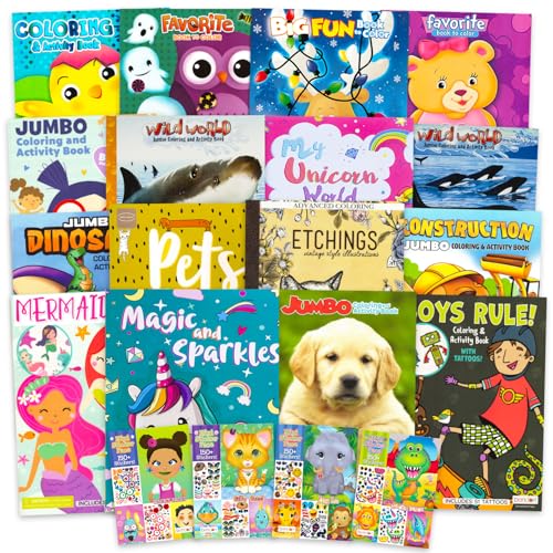 16 Bulk Full Size Jumbo Coloring Books for Boys Girls 2-4 3-5 4-8 - Birthday Party Favor Bundle Classroom Bulk Coloring and Activity Books Craft...