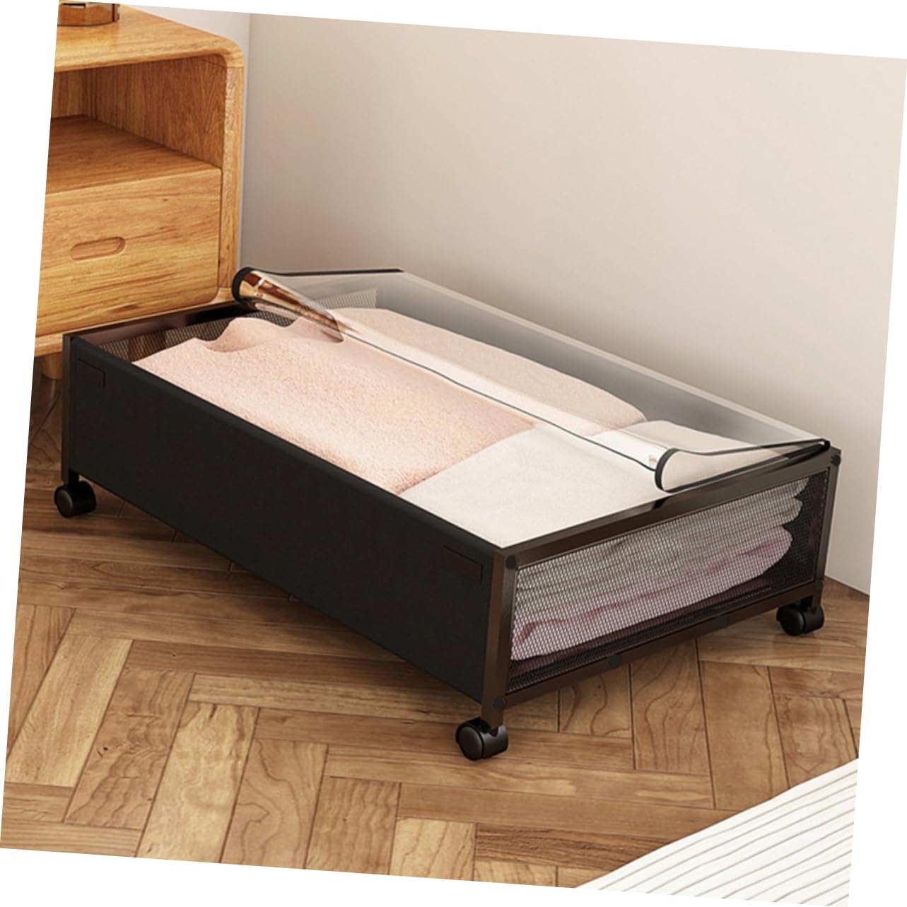 PRETYZOOM Cesta de Almacenamiento Debajo Cama Negro Tapa Transparente Organizador para Guardar Ropa Zapatos y Libros Dormitorio