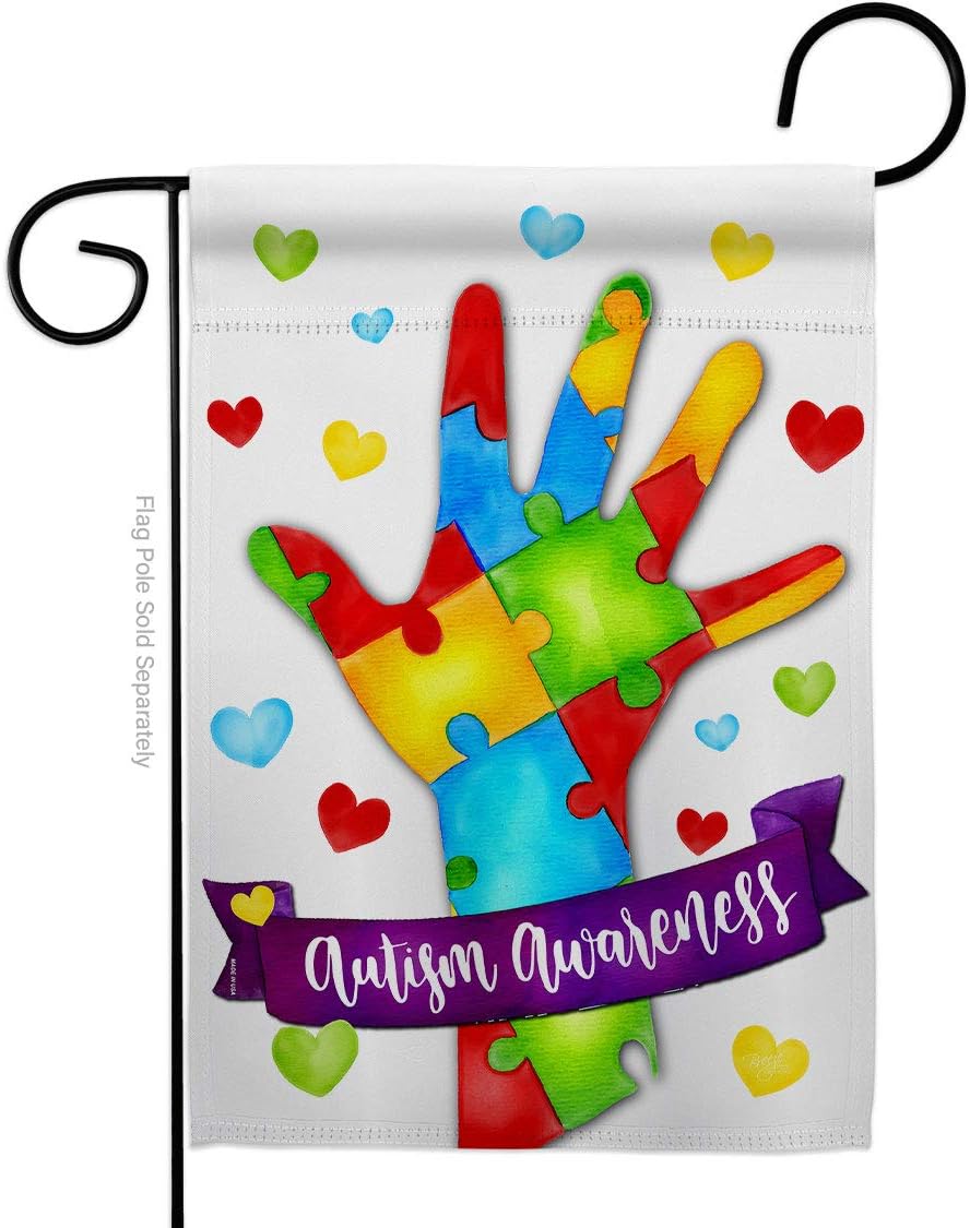 Support Autism Garden Flag Set Wall Hanger Awareness Inspirational Survivor Ribbon Prevention Cancer Breast BLM Small Decorative Gift Yard House Banner Made In USA 13 X 18.5