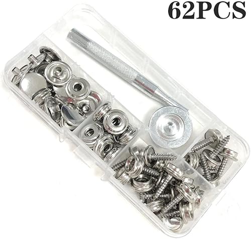 Miniatura 3 de KAKAA - Juego de 62 tornillos de lona para cubierta de barco de 0.59 pulgadas (0.591 in), tornillos de lona, herramienta de botones a presión,