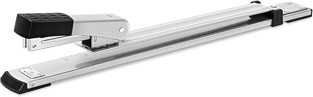 Long Reach Stapler, 25 Sheet Capacity, Long Arm Standard Staplers for Newspaper or Books, Silver