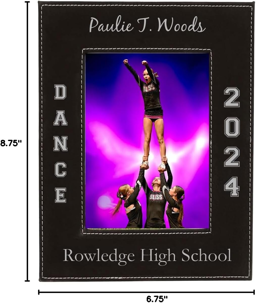 Dance - Faux Leather Black Leatherette Personalized Group Picture Family 4x6 Custom Portrait Vertical Son/Daughter Photo Customized Sports Graduation Frame