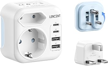 LENCENT Type D and Type G Combination Travel Adapter with 2 USB-C 2 USB-A Ports Foldable Travel Plug for Maldives Sri Lanka Tanzania Zanzibar Ghana Travel Socket Plug Adapter Power Adapter