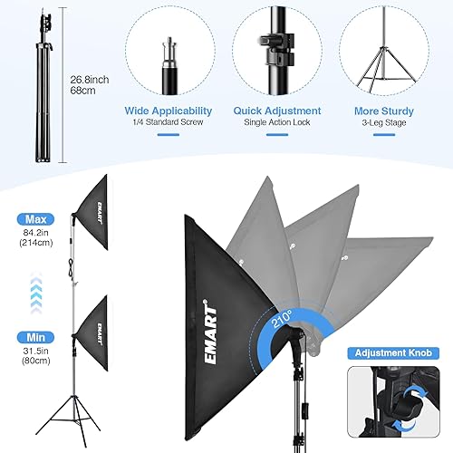 Miniatura 6 de EMART Softbox Kit de iluminación para fotografía, kit de iluminación profesional de 20 x 28 pulgadas con bombillas LED de 6500 K, luces de estudio