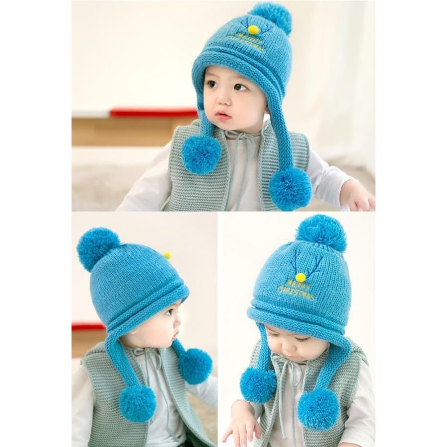 THE DDS STORE Boys Girls Winter Knit Cap Hat Soft Fleece Velvet Fur Ear Flap Woolen Hat | Skull Beanie Unisex Kids Winter Hat for Age 2-7 Years (in, Age, 2 Years, 7 Years, Blue) 1