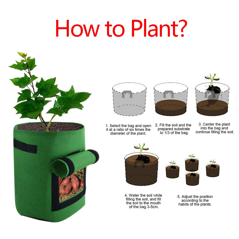 2 x Bolsa de Plantación de Papa Vegetal - Lados Suaves Bolsa de Cultivo de Macetas Plantas, 43 L / 10 Galones con 1 Ventana, Verde