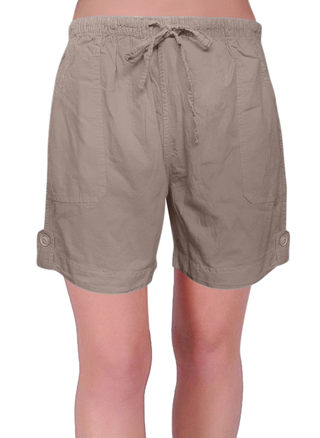 Eye Catch Eden Womens Pull On Cotton Adjustable Waist Elasticated Ladies Shorts (XX Large) Taupe