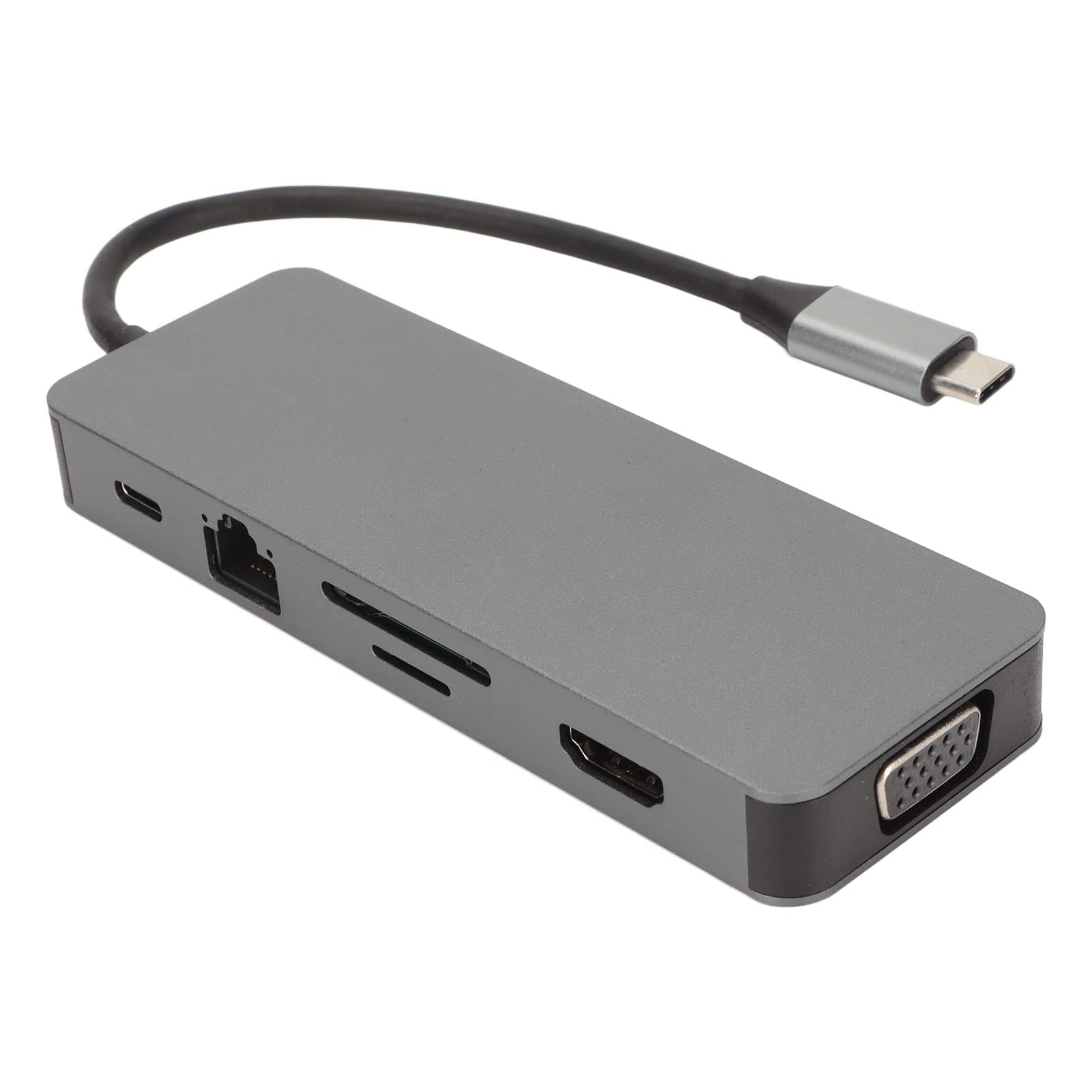 KUIDAMOS Kompaktowy Aluminiowy Rozdzielacz USB C 11 w 1 z 4K HD VGA Gigabit RJ45 do Laptopów Szary