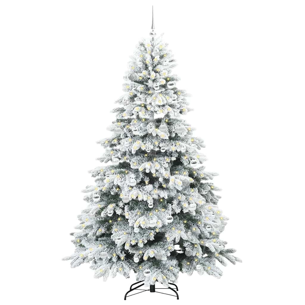 Sapin de Noël artificiel blanc 210 cm, PE et PVC, 300 LED blanc chaud, support pliable, pour intérieur et extérieur, durable