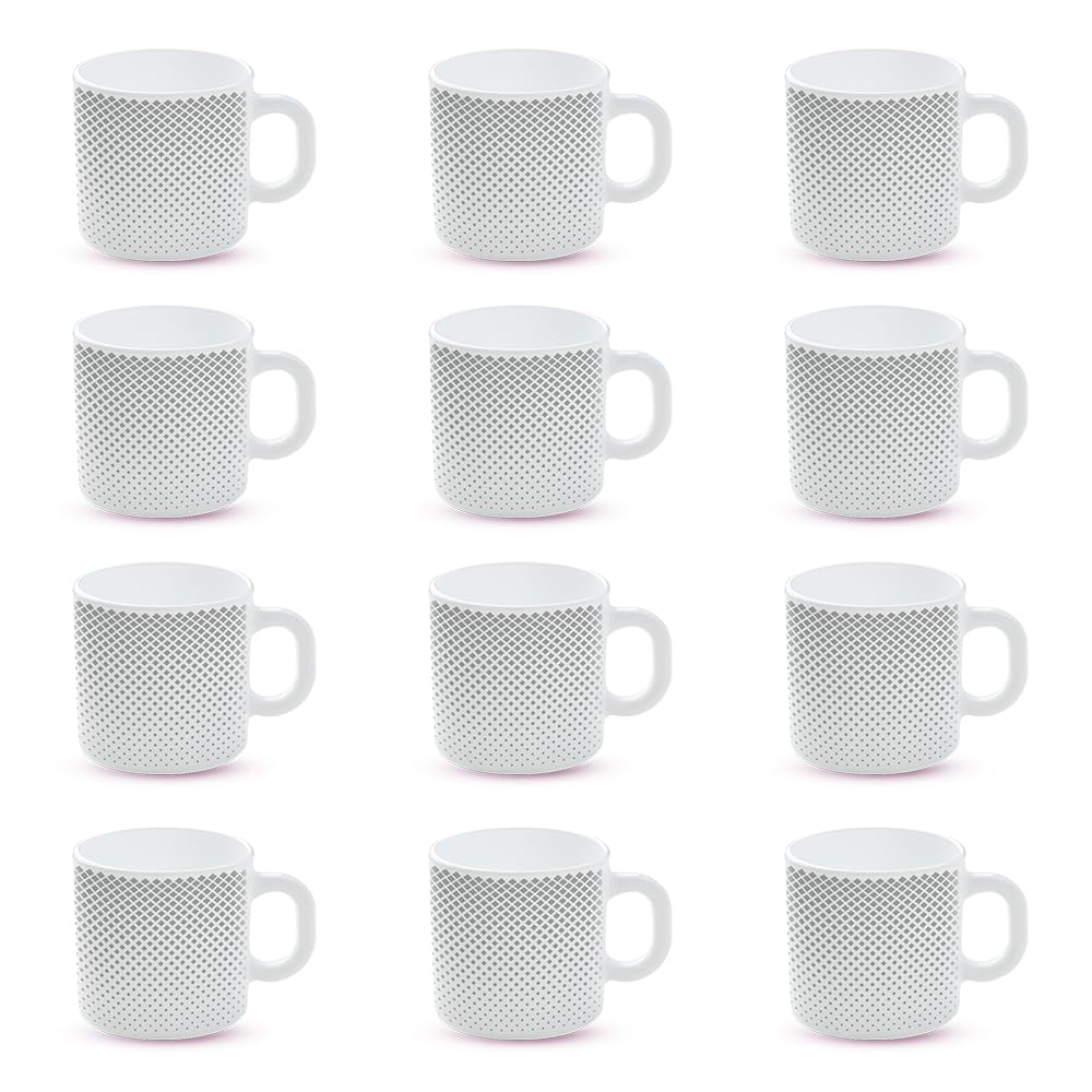 Larah by BOROSIL Grey Pixel Opalware Mug, Set of 12 Tea/Coffee Mugs, 180 ml Each, Microwave & Dishwasher Safe, Bone-Ash Free, Crockery Set Ideal for Daily Use & Gifting, White (B0C8FK495N) Amazon Price History, Amazon Price Tracker