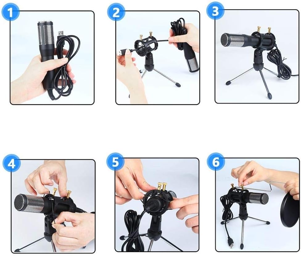 Microphone Professional Condenser Microphone with Stand for Computer Phone PC USB Microphone