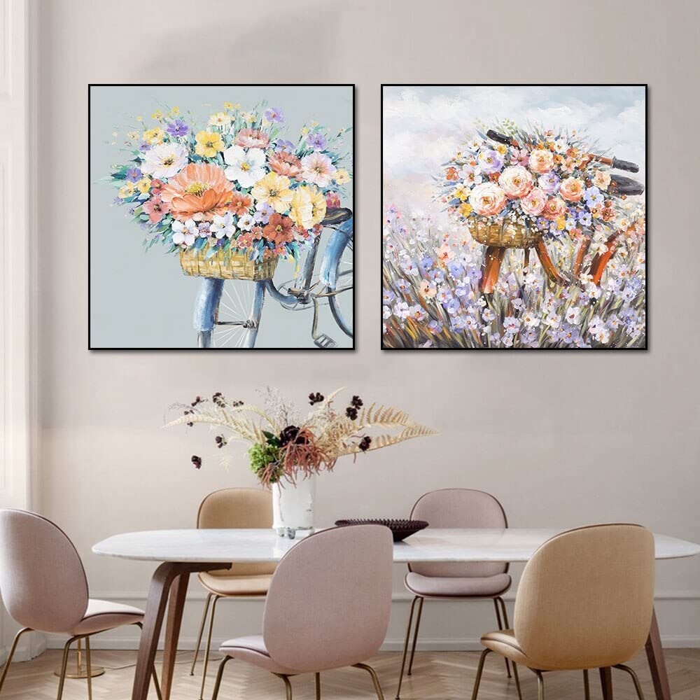 Amazon.co.jp: 花自転車壁アートキャンバス絵画写真北欧風景ポスターと
