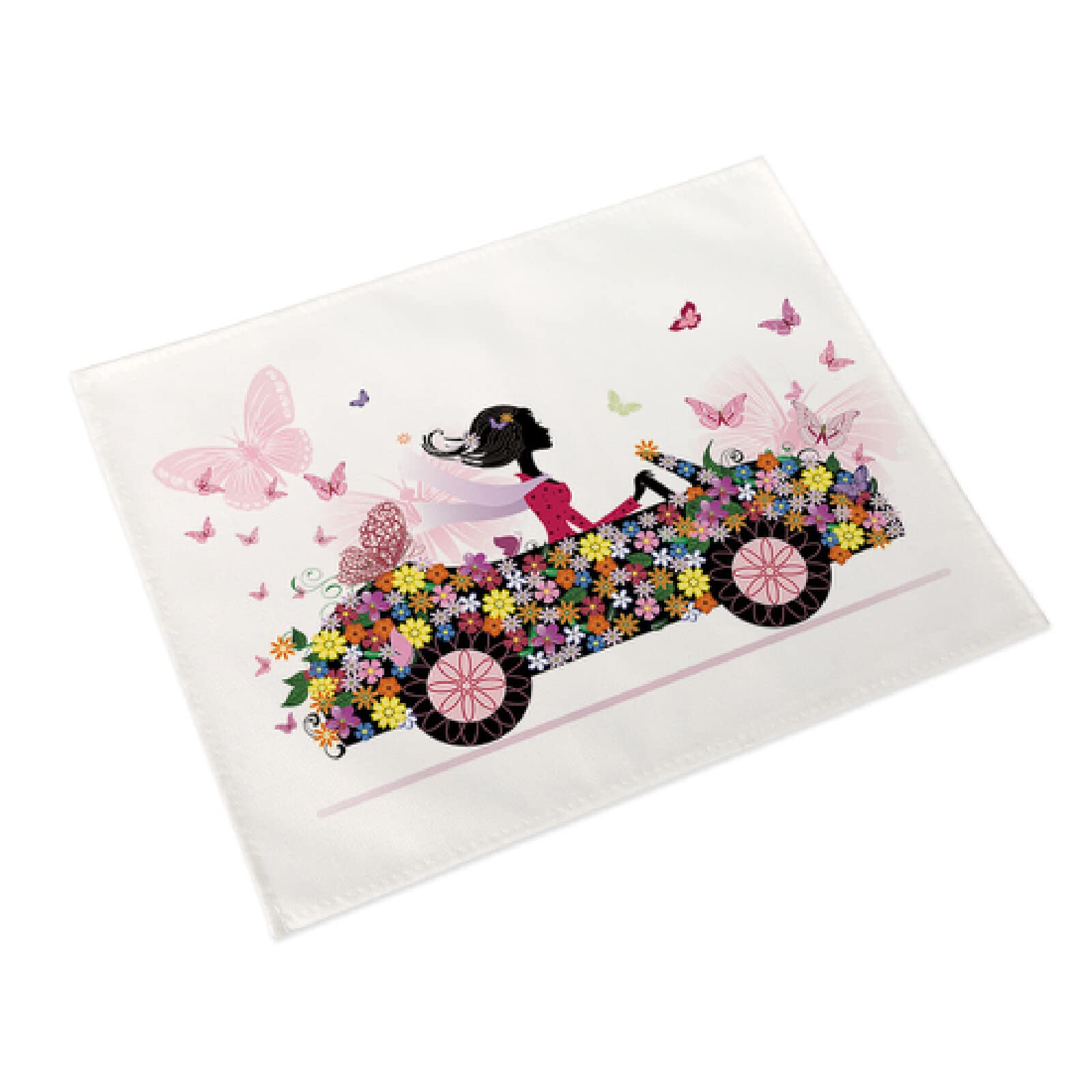 Manteles Individuales Coche Chica Mariposa Salvamanteles Individuales Algodón Lino Lavable Individuales Mesa Resistente al Calor Bajoplatos Tapetes para Mesa Bajoplatos 30x45cm 8 Pcs